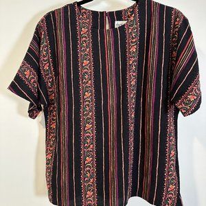 Vintage printed stripe short sleeve blouse